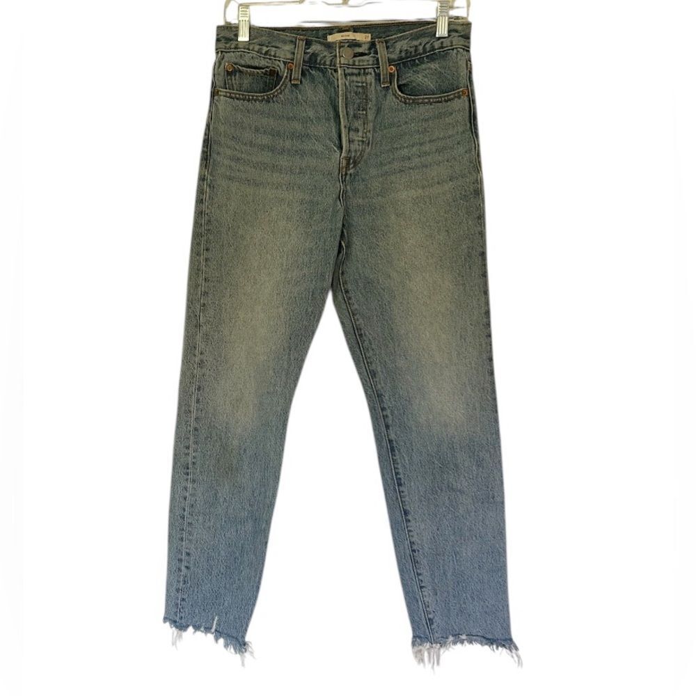 Levi’s Premium Wedgie Raw Hem Button Fly High Rise Straight Leg Jeans Size 27